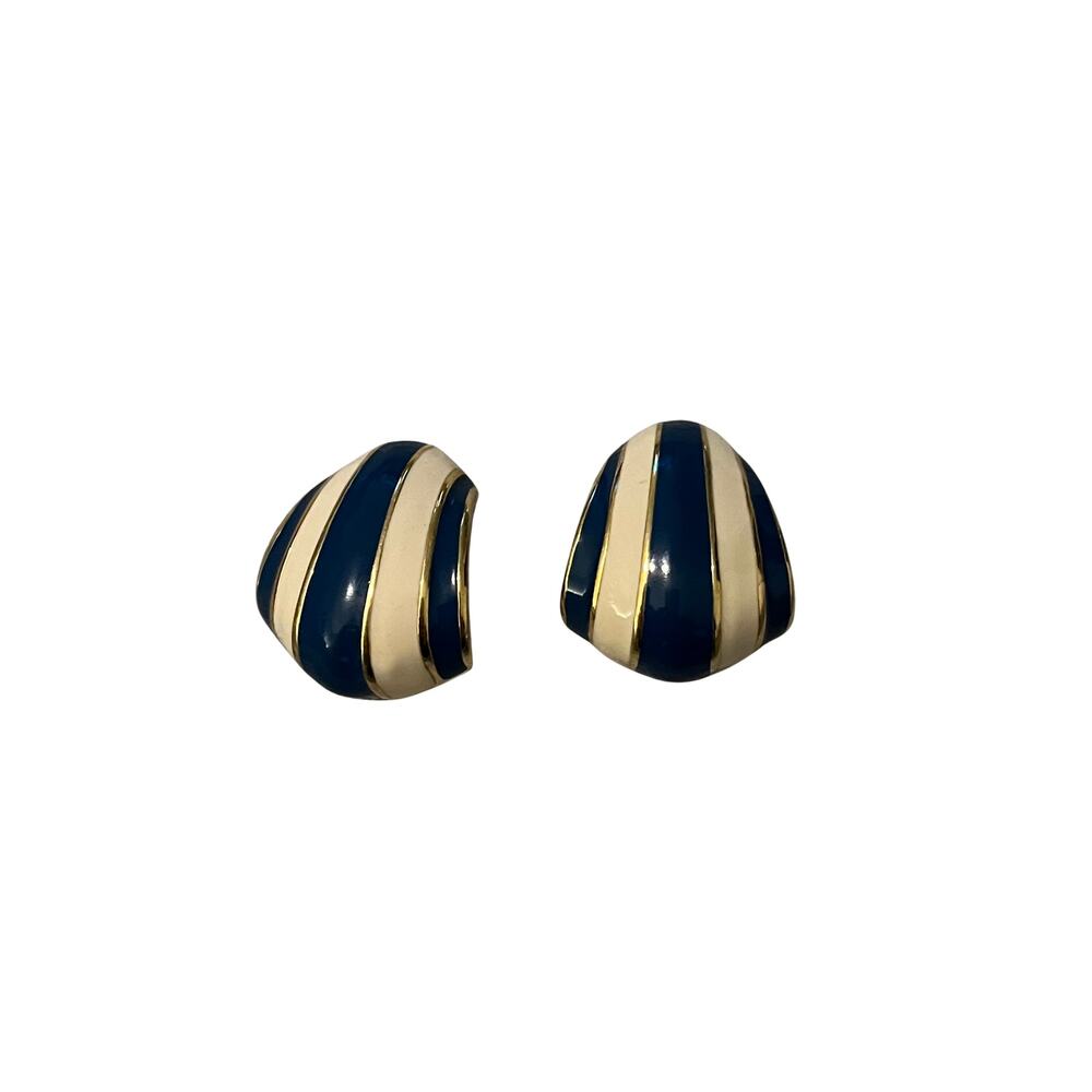 Vintage St John Nautical Stripe Clip on Earrings